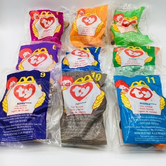 VINTAGE NEW in Package 1998 Lot Of 9 McDonald’s Happy Meal Toys TY Beanie Babies - Picture 1 of 10